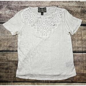 Anthropologie James Coviello Top Womens XS Linen Crochet Short Sleeve White